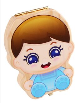 Baby Tand Doos Kids Organizer Melk Tanden Houten Opslag Baby Tanden Doos Voor Jongen Meisje Besparen Tanden Navelstreng Lanugo blauw