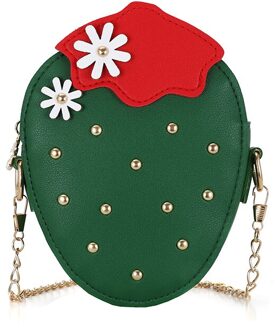 Baby Tassen Schattige Mini Portemonnee Kids Mode Pu Lederen Meisjes Portemonnee Mooie Kinderen Aardbei Klinknagel Crossbody Tas groen