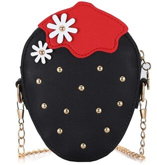 Baby Tassen Schattige Mini Portemonnee Kids Mode Pu Lederen Meisjes Portemonnee Mooie Kinderen Aardbei Klinknagel Crossbody Tas zwart