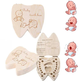 Baby Tooth Box Poland/English/Dutch/Russian/French /Italian Wooden Milk Teeth Organizer Storage Boys Girls Baby Souvenirs Gift