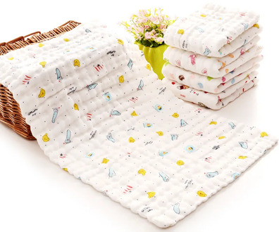 Baby Towel 6 Layers Muslin Bibs Children's Towel Pure Cotton Baby Face Towel 30*50 Printed Children's Gauze Washcloth Towel