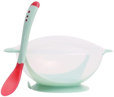 Baby Training Kom Met Temperatuurgevoelige Lepel Set Leren Gerechten Met Zuignap Training Voeden Platos Voor Kinderen groen