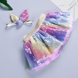 Baby Tutu Party Dance Ballet Meisjes Kids Bling Kostuum Rok + Oren Hoofdband Set Tutu Rok Meisjes Rokken Regenboog Rok 4T