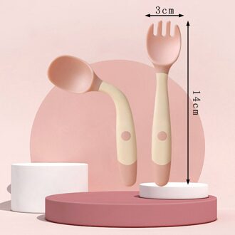 Baby Twist Lepel Vork Pak Pp/Tpe Buigbare 360 Rotatie Servies Zachte Antislip Extra Voedsel Voeden Baby training Servies Roze