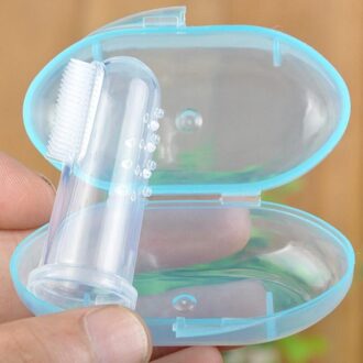 Baby Vinger Tandenborstel Silicon Tandenborstel + Box Kinderen Tanden Clear Soft Silicone Baby Tandenborstel Rubber Schoonmaken Baby Borstel Blauw
