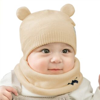 Baby Winter Caps Sjaal Suits Warm Gebreide Beanie Cap Leuke Cartoon Beer Beanie CX17 Beige