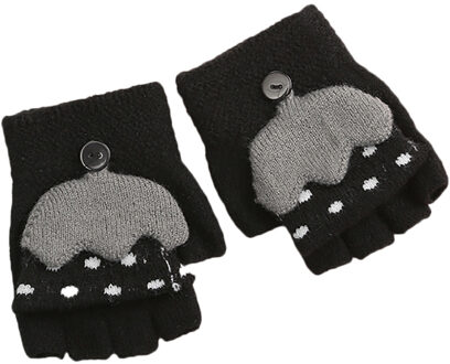 Baby Winter Handschoenen Kinderen Meisjes Jongens Cartoon Paraplu Patchwork Warm Houden Wanten Handschoenen Gebreide Stretch Wanten handschoenen zwart