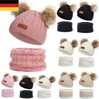 Baby Winter Warme Gebreide Cap Peuter Baby Meisje Jongen Muts Sjaal Set zwart