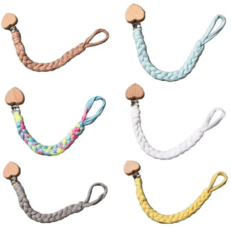 Baby Wood Pacifier Clip Chain Handmade Woven Nipple Holder Infant Teether Soother Leash Strap Toys Shower Gift