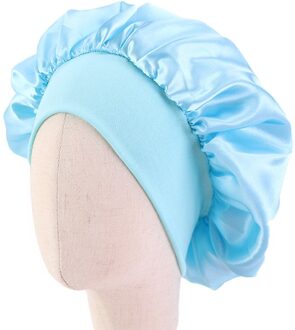 Baby Zijdeachtig Satijn Effen Breedgerande Slapen Hoed Meisje Nachtrust Haar Cap Motorkap Slaapmutsje Voor Kinderen Unisex Haar tool Blauw