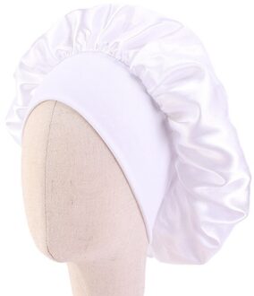 Baby Zijdeachtig Satijn Effen Breedgerande Slapen Hoed Meisje Nachtrust Haar Cap Motorkap Slaapmutsje Voor Kinderen Unisex Haar tool wit