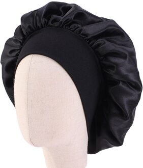 Baby Zijdeachtig Satijn Effen Breedgerande Slapen Hoed Meisje Nachtrust Haar Cap Motorkap Slaapmutsje Voor Kinderen Unisex Haar tool zwart