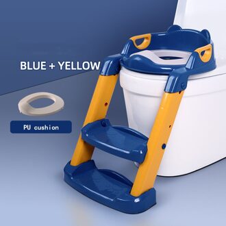 Baby Zindelijkheidstraining Seat Kinderen Potje Baby Toiletzitting Met Verstelbare Ladder Zuigeling Wc Training Klapstoel blauw PU cushion