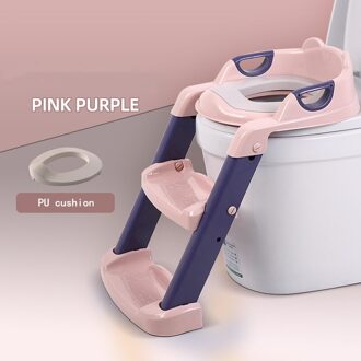 Baby Zindelijkheidstraining Seat Kinderen Potje Baby Toiletzitting Met Verstelbare Ladder Zuigeling Wc Training Klapstoel roze PU cushion