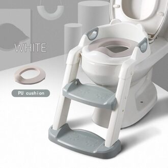 Baby Zindelijkheidstraining Seat Kinderen Potje Baby Toiletzitting Met Verstelbare Ladder Zuigeling Wc Training Klapstoel wit PU cushion