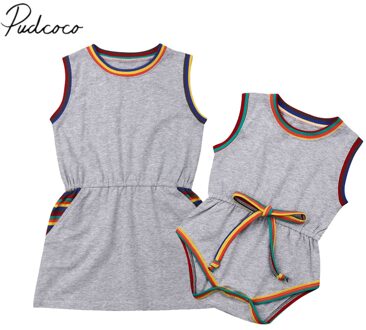 Baby Zomer Bijpassende Kleding Kid Jongens Meisjes Broer Zus Wedstrijd Kleren Regenboog Lace up Mouwloze Jurk Romper Jumpsuit Romper 12M