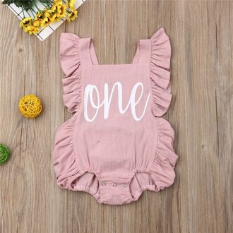 Baby Zomer Kleding Baby Baby Meisjes Brief Afdrukken Mouwloze Ruches Rompertjes Jumpsuit Playsuit Kleding Outfit 0-24M Roze / 24M