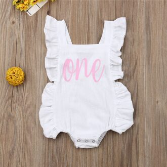 Baby Zomer Kleding Baby Baby Meisjes Brief Afdrukken Mouwloze Ruches Rompertjes Jumpsuit Playsuit Kleding Outfit 0-24M wit / 6m