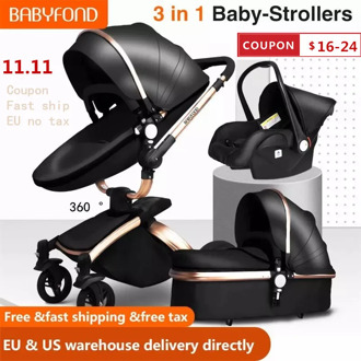 Babyfond 3 in 1 Baby Stroller High Landscape Stroller 360 Degree Carriage PU Pram EU Safety Car Seat Bassinet Newborn Trolley