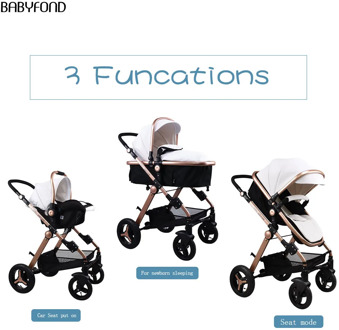 Babyfond Baby Stroller 3 in 1 High Landscape Baby Cart PU Leather Stroller With Car Seat 2 in 1 Luxury Baby Stroller CE Safety