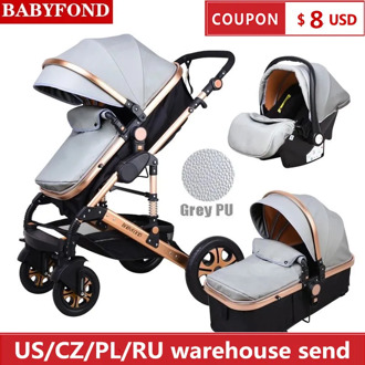 Babyfond High Landscape Baby Stroller 3 in 1 Carriage Pu Leather Aluminum Alloy Frame Pram EU Stand Baby Stroller With Comform