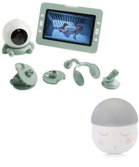 Babymoov Babyfoon met camera YOO GO PLUS pastelgroen + nachtlampje Squeezy wit/grijs gratis
