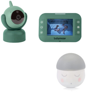 Babymoov Babyfoon met camera YOO Twist groen + nachtlampje Squeezy wit/grijs gratis