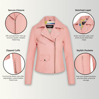 Babyroze klassieke Brando biker leren jas voor dames - Broome - maat EU 36 / UK 8 Lichtroze