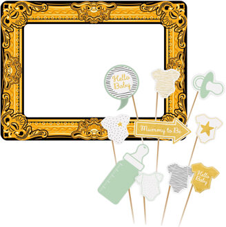 Babyshower foto prop set met frame - 11-delig - opblaasbare fotolijst - photo booth accessoires
