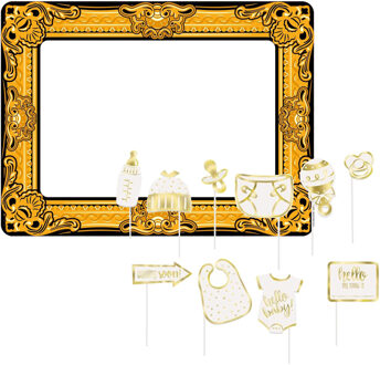 Babyshower foto prop set met frame - 11-delig - opblaasbare fotolijst - photo booth accessoires