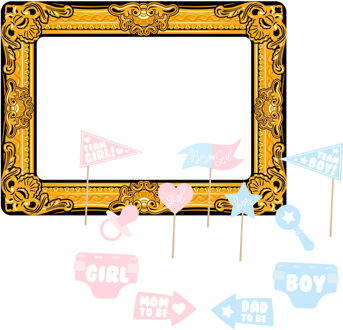 Babyshower foto prop set met frame - 12-delig - opblaasbare fotolijst - photo booth accessoires