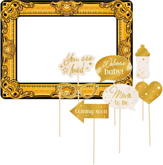 Babyshower foto prop set met frame - 8-delig - opblaasbare fotolijst - photo booth accessoires