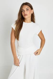 Babyt-Shirt Met Gerimpelde Rib En Capmouw, Cream - 40