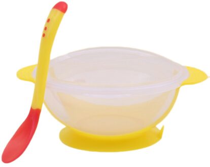 Babyvoeding Gerechten Lepel Set Zuignap Training Kom Antislip Kom Servies Set Veilig Niet Giftig geel bowl