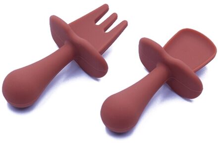 Babyvoeding Lepel Vork Set Zachte Siliconen Voeden Bestek Set Training Lepel RS