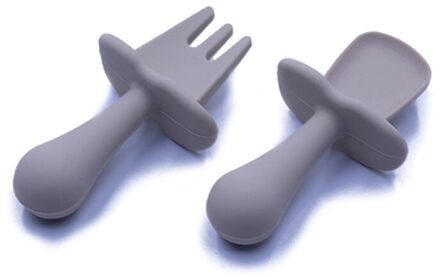 Babyvoeding Lepel Vork Set Zachte Siliconen Voeden Bestek Set Training Lepel SS