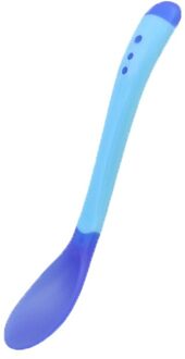 Babyvoeding Veilig Lepel Vork Zachte Siliconen Temperatuur Sensing Kids Servies Peuter Babyvoeding Lepel Baby Leren Gerechten blauw lepel