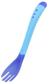 Babyvoeding Veilig Lepel Vork Zachte Siliconen Temperatuur Sensing Kids Servies Peuter Babyvoeding Lepel Baby Leren Gerechten blauw vork