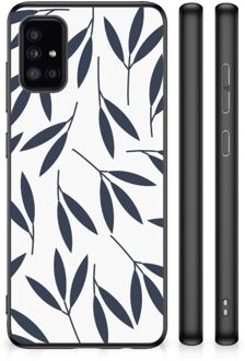 Back Case Siliconen Hoesje met Foto Samsung Galaxy A51 Smartphone Hoesje met Zwarte rand Leaves Blue