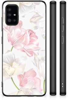 Back Case TPU Siliconen Hoesje Samsung Galaxy A51 GSM Hoesje met Zwarte rand Mooie Bloemen