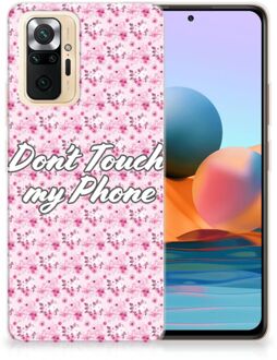 Back Cover Siliconen Hoesje Xiaomi Redmi Note 10 Pro Hoesje met Tekst Flowers Pink Don't Touch My Phone