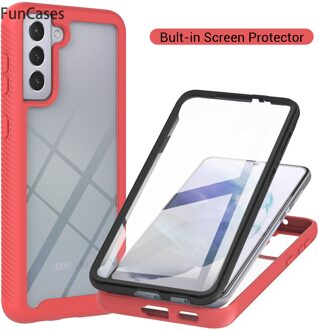 Back Covers Voor Coque Samsung S21 Plus Csse Bult-In Screen Protector Frame Phone Case Samsung Galaxy Capa S21 plus 5G Strass rood met Film armor