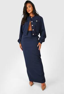 Back Split Column Maxi Rok, Dark Navy - 36