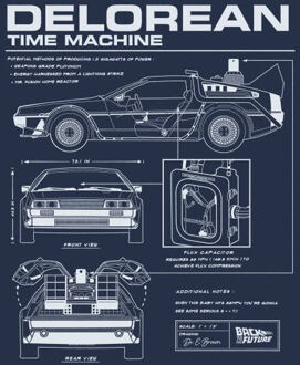 Back To The Future DeLorean Schematic Dames T-shirt - Navy - M Blauw