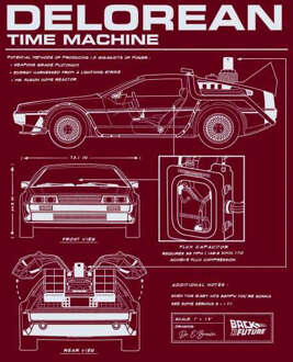 Back To The Future Delorean Schematic Hoodie - Burgundy - S - Burgundy