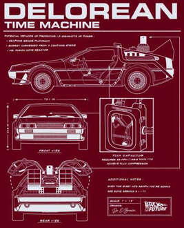 Back To The Future Delorean Schematic Hoodie - Burgundy - S Meerdere kleuren