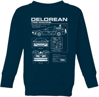 Back To The Future Delorean Schematic Kids' Sweatshirt - Navy - 110/116 (5-6 jaar) - Navy blauw
