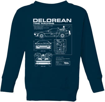 Back To The Future Delorean Schematic Kids' Sweatshirt - Navy - 134/140 (9-10 jaar) - L
