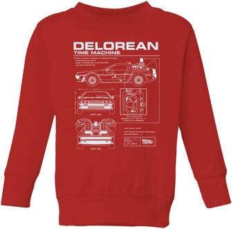 Back To The Future Delorean Schematic Kids' Sweatshirt - Red - 146/152 (11-12 jaar) Rood - XL