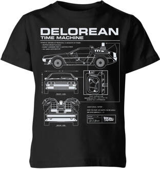 Back To The Future Delorean Schematic Kids' T-Shirt - Black - 110/116 (5-6 jaar) Zwart